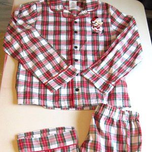 2pc Disney Red White Plaid Flannel Mickey Mouse Christmas Pajama PJ Sz Kids 9/10